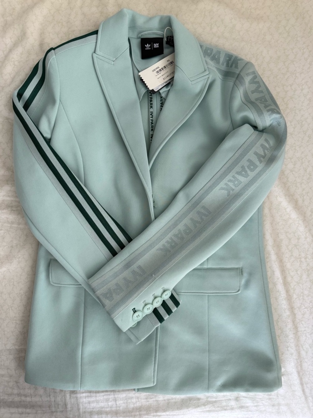 adidas x IVY PARK Mint Green Blazer Jacket with Dark Green Stripes